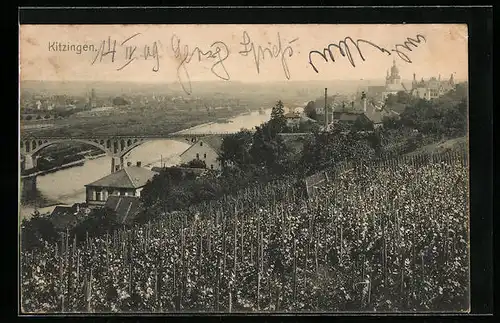 AK Kitzingen, Teilansicht mit Brücke vom Weinberg