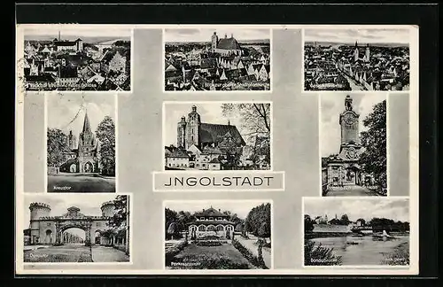 AK Ingolstadt, Kreuztor, Eingang zum alten Schloss, Parkrestaurant, Donautor