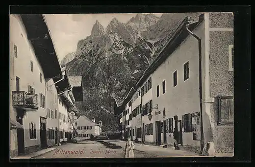 AK Mittenwald, Unterer Markt, Strassenpartie