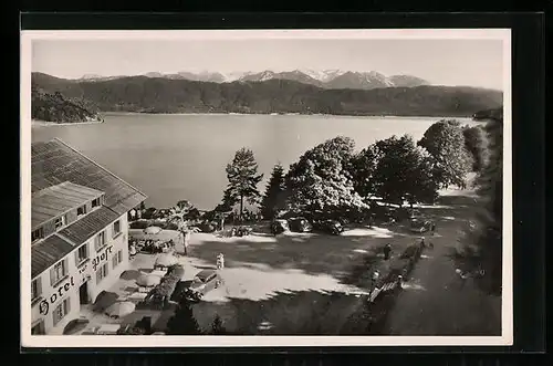 AK Urfeld /Walchensee, Hotel zur Post und Jäger am See K. Brackenhofer Wwe.