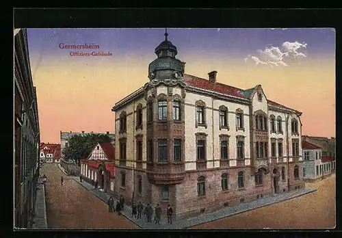 AK Germersheim, Offiziers-Gebäude mit Strasse