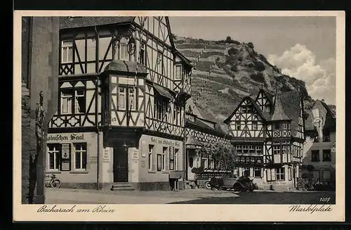 AK Bacharach /Rh., Marktplatz mit Hotel zum altkölnischen Saal