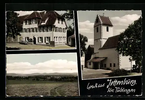 AK Jettenburg /Kr. Tübingen, Gesamtansicht, Kirche, Rathaus