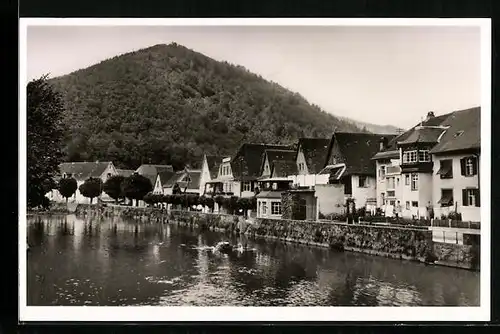 AK Wolfach /Schwarzw., Häuserreihe an der Kinzig