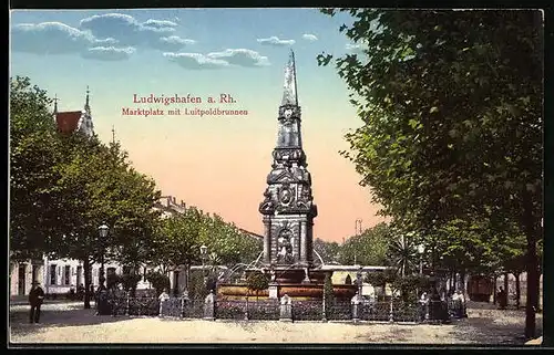 AK Ludwigshafen a. Rh., Marktplatz mit Luitpoldbrunnen