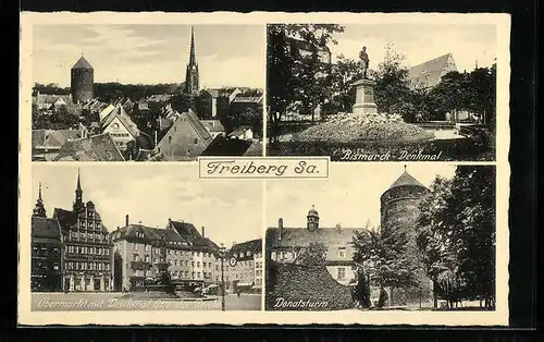 AK Freiberg /Sa., Teilansicht, Obermarkt mit Denkmal Otto der Reiche
