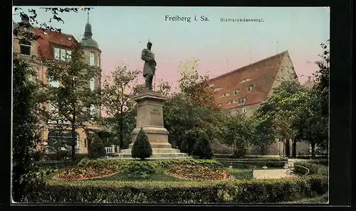 AK Freiberg /Sa., Bismarckdenkmal mit Anlagen