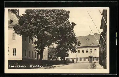 AK Sayda /Erzgeb., Strassenpartie mit Grundschule
