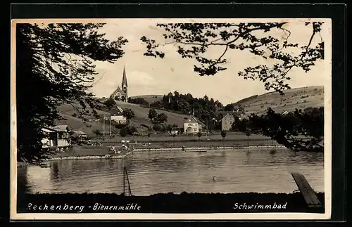 AK Rechenberg-Bienenmühle, Schwimmbad mit Blick auf die Kirche