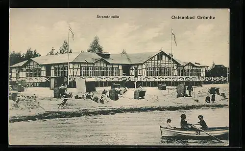 AK Grömitz /Ostsee, Gasthaus Strandquelle, vom Wasser gesehen