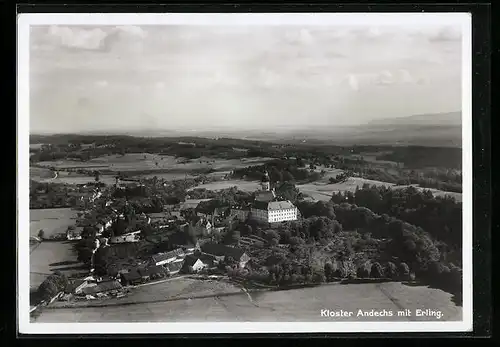 AK Andechs, Kloster Andechs mit Erling, Fliegeraufnahme