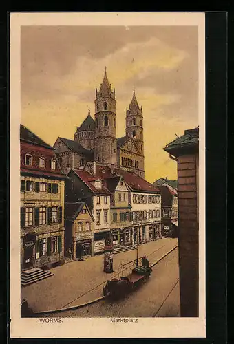 AK Worms, Marktplatz mit Kirche