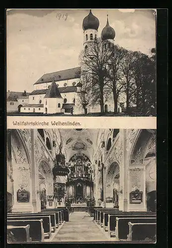 AK Weihenlinden, Wallfahrtskirche, Gebäude- und Innenansicht