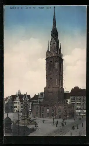 AK Halle a. S., Markt mit rotem Turm aus der Vogelschau