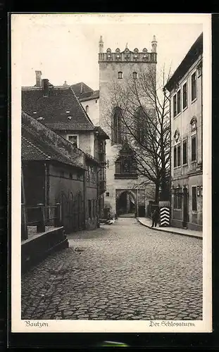 AK Bautzen, Strassenpartie mit Schlossturm