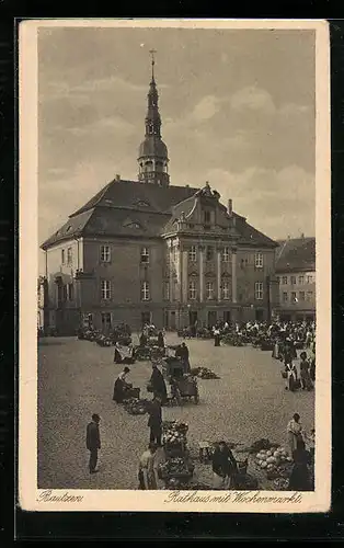 AK Bautzen, Rathaus mit Wochenmarkt