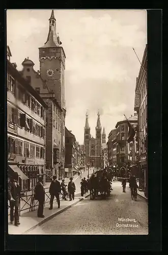 AK Würzburg, Domstrasse mit Fuhrwerken und Dom