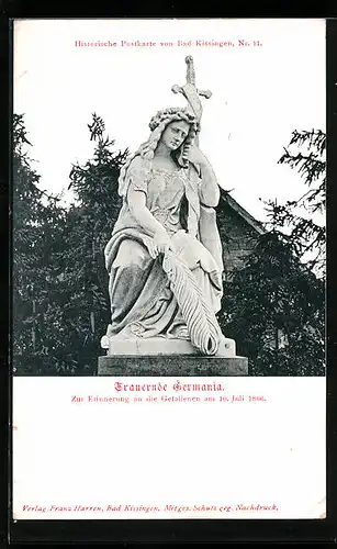 AK Bad Kissingen, Trauernde Germania, Denkmal für die Gefallenen von 1866