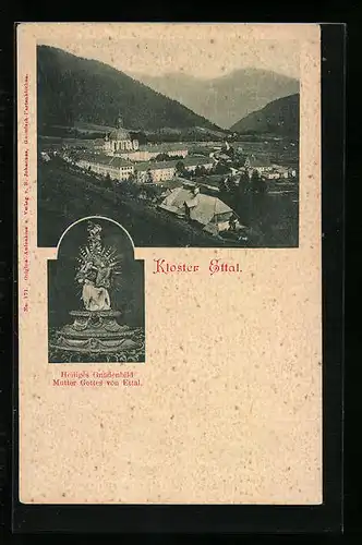AK Ettal, Kloster mit Umgebung, Gnadenbild Mutter Gottes