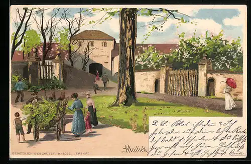 Künstler-AK Alfred Mailick: Pfingstausflügler vorm Stadttor