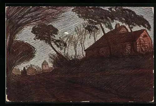 Künstler-AK sign. Otto Modersohn: Motiv in Worpswede