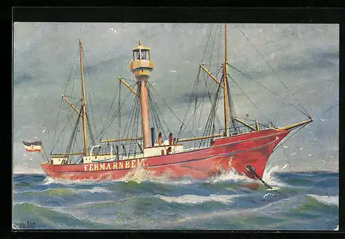 Künstler-AK Christopher Rave: Leuchtturmfeuerschiff Fehmarnbelt