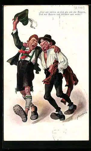 Künstler-AK Fritz Quidenus: Zwei Betrunkene laufen Arm in Arm