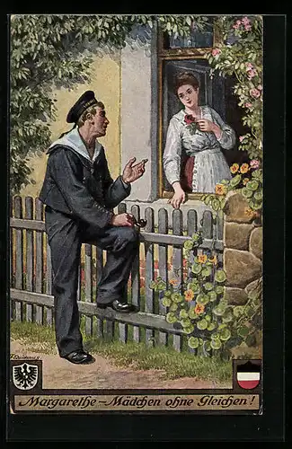 Künstler-AK Fritz Quidenus: Matrose am Gartenzaun bei Margarethe