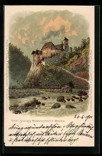 Künstler-AK F.A.C.M. Reisch: Bozen, Schloss Runkelstein