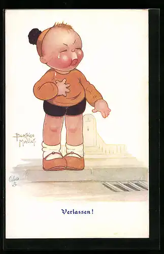 Künstler-AK Beatrice Mallet: Verlassen!, Weinender Junge