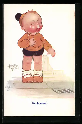 Künstler-AK Beatrice Mallet: Weinender Junge auf der Strasse