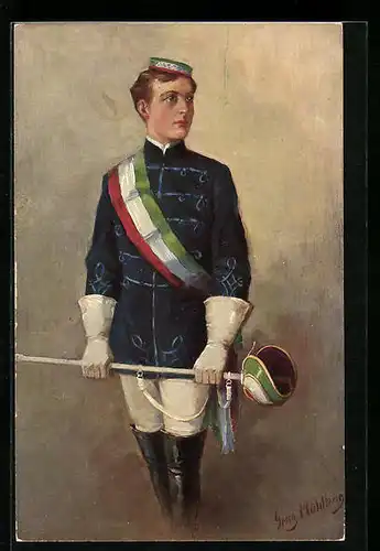 Künstler-AK Georg Mühlberg: Student in Wichs mit Degen