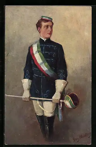 Künstler-AK Georg Mühlberg: Student in Wichs mit Degen