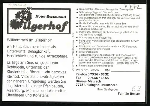 AK Uhldingen-Mühlhofen, Hotel-Restaurant Pilgerhof