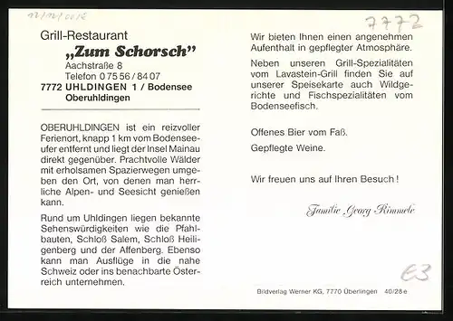 AK Uhldingen /Bodensee, Restaurant Zum Schorsch, Aachstrassse 8