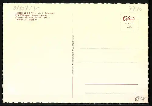 AK Villingen /Schwarzwald, Innenansicht Zur Oase, Tilsiter Str. 5