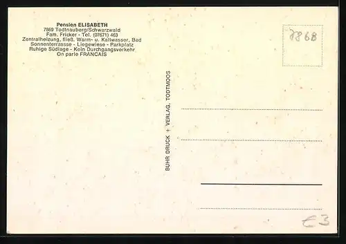 AK Todtnauberg /Schwarzw., Pension Elisabeth Fam. Fricker im Winter