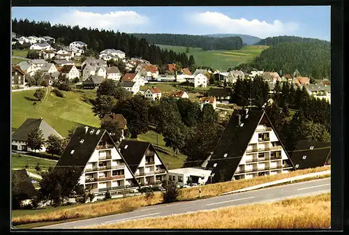 AK Schönwald /Schwarzw., Ortsansicht mit Ferienwohnungen an der Strasse