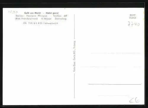 AK Triberg /Schwarzw., Cafe am Markt / Hotel Garni H. Pfirmann, Innenansicht
