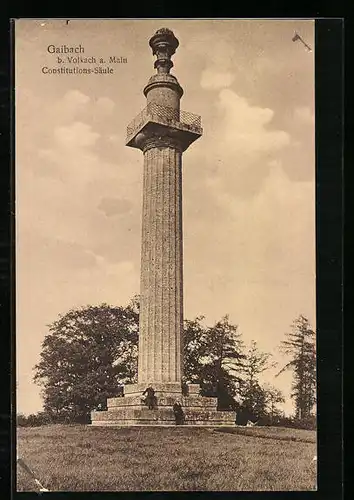 AK Gaibach b. Volkach, Constitutions-Säule mit Besuchern