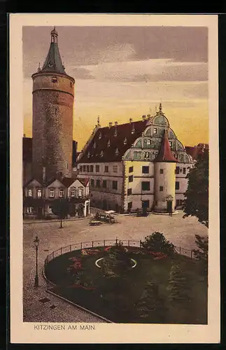 AK Kitzingen am Main, Strassenpartie mit Haus und Turm
