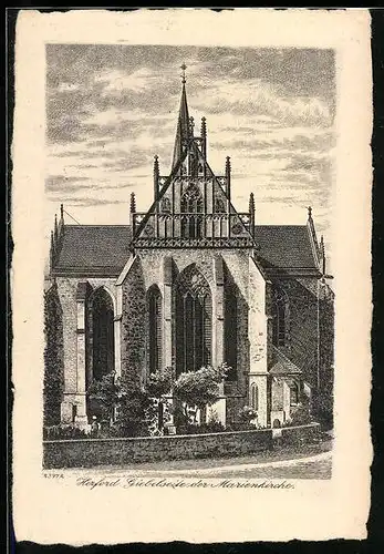 AK Herford, Giebelseite der Marienkirche