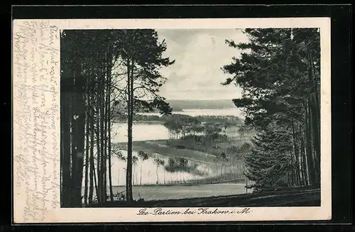 AK Krakow i. M., See-Partien mit Wald