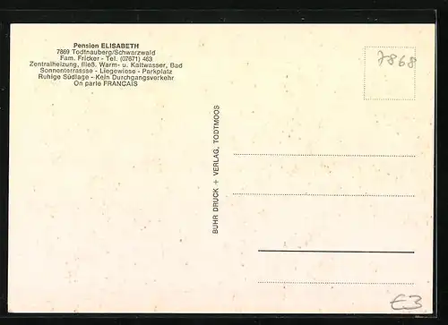 AK Todtnauberg /Schwarzwald, Pension Elisabeth im Winter