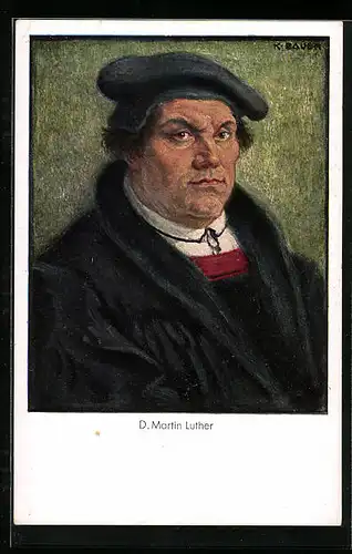 Künstler-AK Portrait Martin Luther, Zitat: Und wenn die Welt voll Teufel wär...