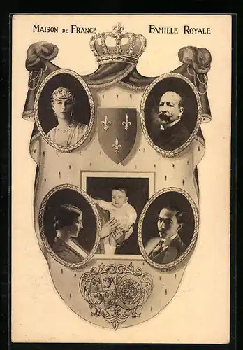 AK Königliche Familie aus Frankreich mit Wappen