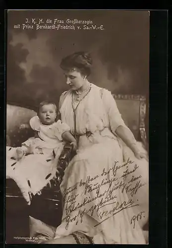 AK I. K. H. die Frau Grossherzogin mit Prinz Bernhardt-Friedrich von Sachsen-Weimar-Eisenach