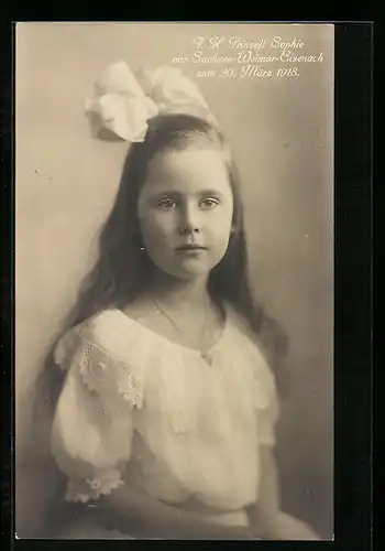 AK Prinzessin Sophie von Sachsen-Weimar-Eisenach mit Schleife im Haar