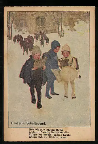 Künstler-AK Brynolf Wennerberg: Deutsche Schuljugend mit Kriegsanleihen in der Hand