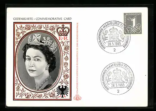 AK Hamburg, Besuch Königin Elizabeth II. 1965, Sonderpostkarte, Portrait